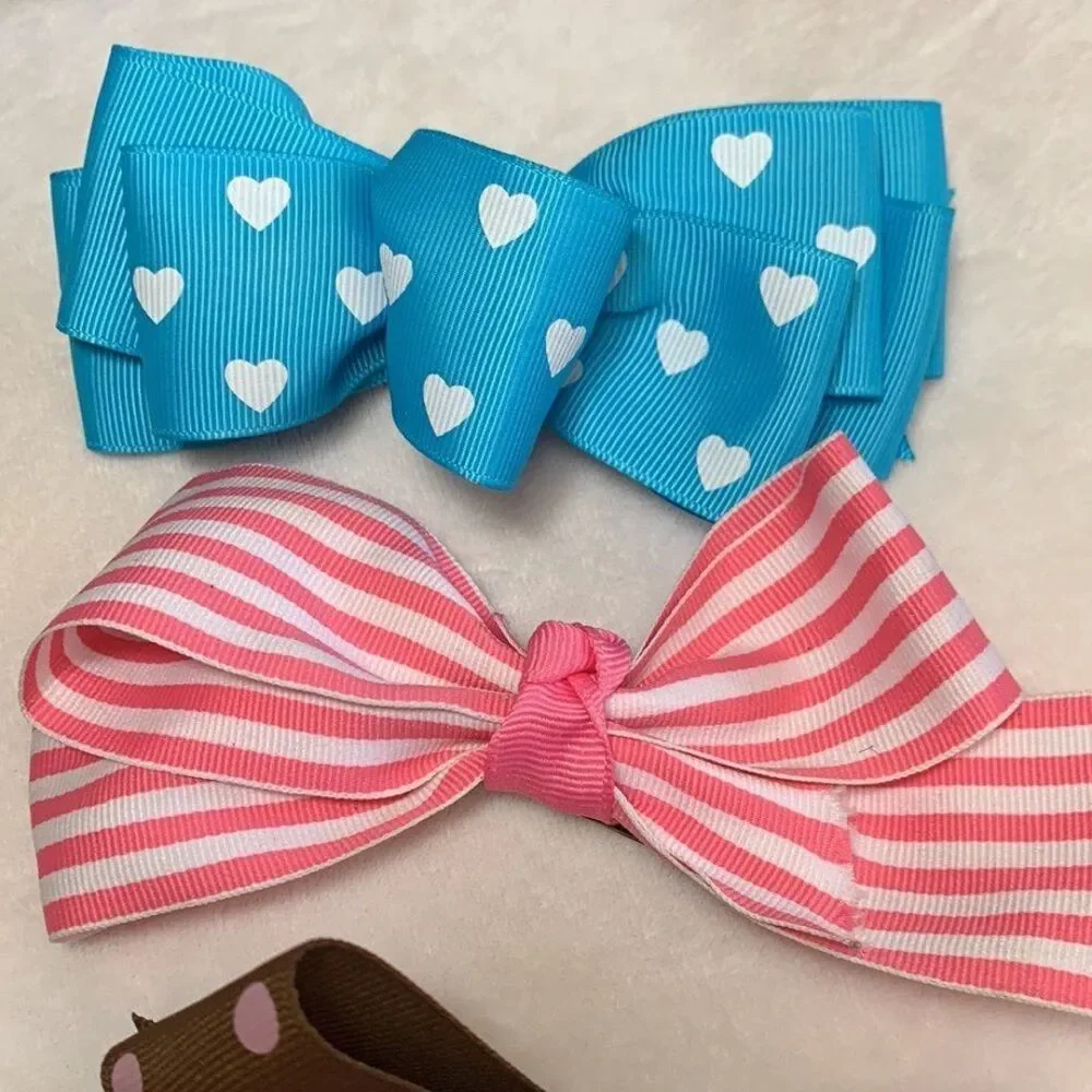Lot of Nine Hair Bow Barrettes for Kids Hair
